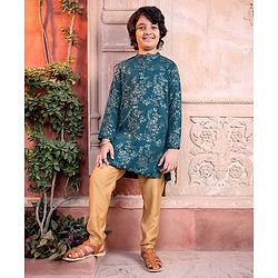 Pine Kids Full Sleeves All Over Sequined Kurta Pyjama Set - Blue