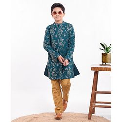 Pine Kids Full Sleeves All Over Sequined Kurta Pyjama Set - Blue