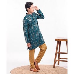 Pine Kids Full Sleeves All Over Sequined Kurta Pyjama Set - Blue