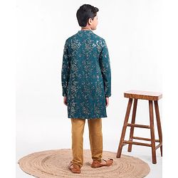 Pine Kids Full Sleeves All Over Sequined Kurta Pyjama Set - Blue
