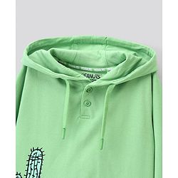 Pine Kids Full Cotton Knit Full Sleeves Snoopy Collection Hooded Bio-washed Sweatshirt - Opaline Green
