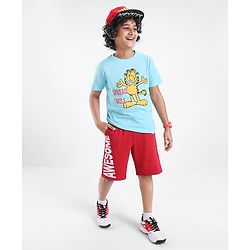 Pine Kids Half Sleeves Garfield Collection Biowashed T-Shirt - Blue