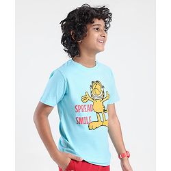 Pine Kids Half Sleeves Garfield Collection Biowashed T-Shirt - Blue