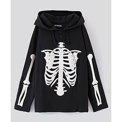 Pine Kids Full Sleeves 100% Cotton Halloween Skeleton Outfit Design Hooded Night Suit - Jet Black