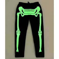 Pine Kids Full Sleeves 100% Cotton Halloween Skeleton Outfit Design Hooded Night Suit - Jet Black