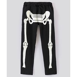 Pine Kids Full Sleeves 100% Cotton Halloween Skeleton Outfit Design Hooded Night Suit - Jet Black