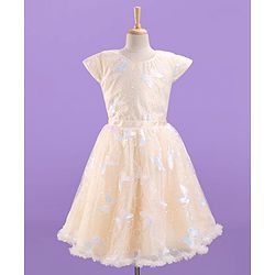 Pine Kids Short Sleeves Sequined Embroidery Party Wear Dress - Ivory