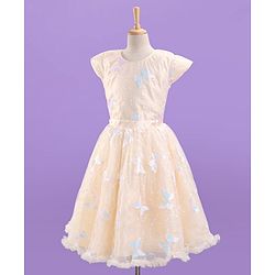 Pine Kids Short Sleeves Sequined Embroidery Party Wear Dress - Ivory