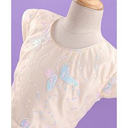 Pine Kids Short Sleeves Sequined Embroidery Party Wear Dress - Ivory