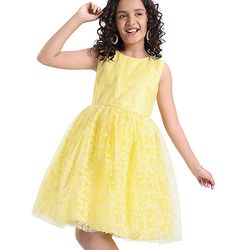 Pine Kids Sleeveless Glittered Party Wear Dress- Yellow