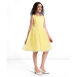 Pine Kids Sleeveless Glittered Party Wear Dress- Yellow