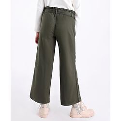 Pine Kids Full Length Solid Trousers with Frill Waistband and Belt - Olive Green
