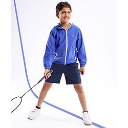 Pine Active Woven Athleisure Full Sleeves Hooded Windbreaker - Blue