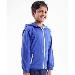 Pine Active Woven Athleisure Full Sleeves Hooded Windbreaker - Blue