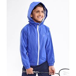 Pine Active Woven Athleisure Full Sleeves Hooded Windbreaker - Blue