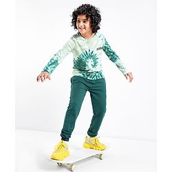 Pine Kids Full Sleeves Bio Washed Tie Dyed Crew Neck Sweatshirt & Lounge Pant - Green