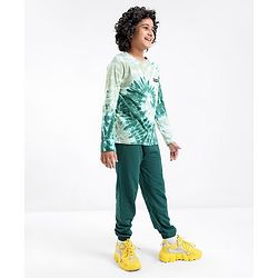 Pine Kids Full Sleeves Bio Washed Tie Dyed Crew Neck Sweatshirt & Lounge Pant - Green