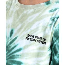 Pine Kids Full Sleeves Bio Washed Tie Dyed Crew Neck Sweatshirt & Lounge Pant - Green