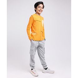 Pine Kids Knit Full Sleeves T Shirt & Lounge Pant Text Print - Orange Grey Melange