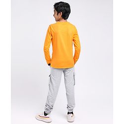 Pine Kids Knit Full Sleeves T Shirt & Lounge Pant Text Print - Orange Grey Melange