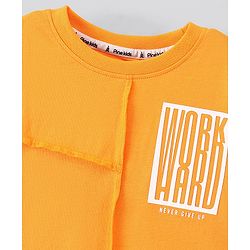 Pine Kids Knit Full Sleeves T Shirt & Lounge Pant Text Print - Orange Grey Melange