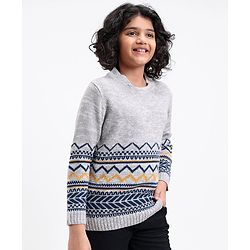 Pine Kids Full Sleeves Jacquard Sweater - Multicolour
