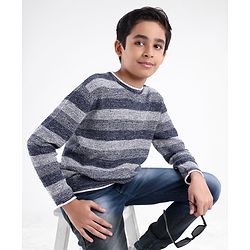 Pine Kids Full Sleeves Moderate Winter Sweater Textured Structure Strip - Grey