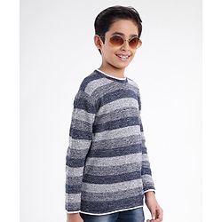 Pine Kids Full Sleeves Moderate Winter Sweater Textured Structure Strip - Grey