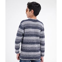 Pine Kids Full Sleeves Moderate Winter Sweater Textured Structure Strip - Grey