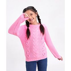 Pine Kids Full Sleeves Moderate Winter Sweater Cable Structure - Pink