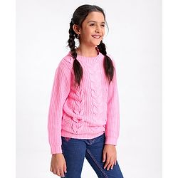 Pine Kids Full Sleeves Moderate Winter Sweater Cable Structure - Pink
