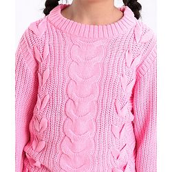 Pine Kids Full Sleeves Moderate Winter Sweater Cable Structure - Pink