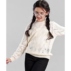 Pine Kids Full Sleeves Moderate Winter Sweater Pointle Structure - Off White