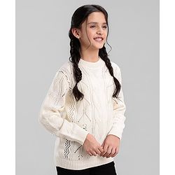 Pine Kids Full Sleeves Moderate Winter Sweater Pointle Structure - Off White