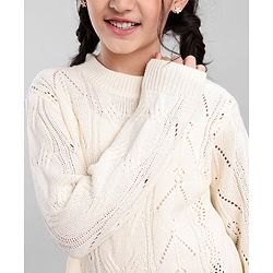 Pine Kids Full Sleeves Moderate Winter Sweater Pointle Structure - Off White