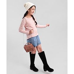 Pine Kids Full Sleeves Moderate Winter Sweater With Pearl Emblishment & Super Soft - Pink