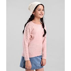 Pine Kids Full Sleeves Moderate Winter Sweater With Pearl Emblishment & Super Soft - Pink