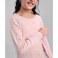 Pine Kids Full Sleeves Moderate Winter Sweater With Pearl Emblishment & Super Soft - Pink