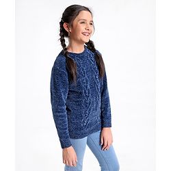 Pine Kids Full Sleeves Chenille Sweater for Moderate Winter - Navy