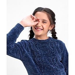 Pine Kids Full Sleeves Chenille Sweater for Moderate Winter - Navy