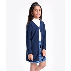 Pine Kids Full Sleeves Moderate Winter Front Open Shrug - Blue