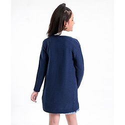 Pine Kids Full Sleeves Moderate Winter Front Open Shrug - Blue