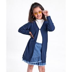 Pine Kids Full Sleeves Moderate Winter Front Open Shrug - Blue