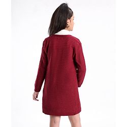 Pine Kids Full Sleeves Moderate Winter Front Open Shrug - Maroon