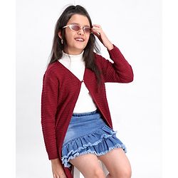 Pine Kids Full Sleeves Moderate Winter Front Open Shrug - Maroon