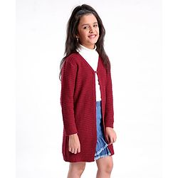 Pine Kids Full Sleeves Moderate Winter Front Open Shrug - Maroon