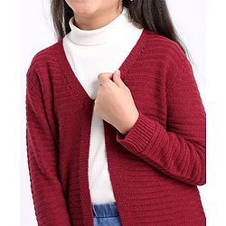 Pine Kids Full Sleeves Moderate Winter Front Open Shrug - Maroon