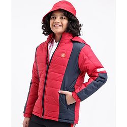 Pine Kids Full Sleeves Moderate Winter Padded Hooded Jacket Colour Block - Red