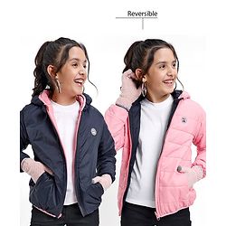 Pine Kids Full Sleeves Solid Padded Reversible Jacket with Hood & Travelling Pouch - Multicolour
