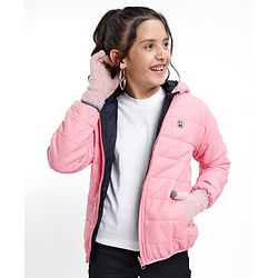 Pine Kids Full Sleeves Solid Padded Reversible Jacket with Hood & Travelling Pouch - Multicolour